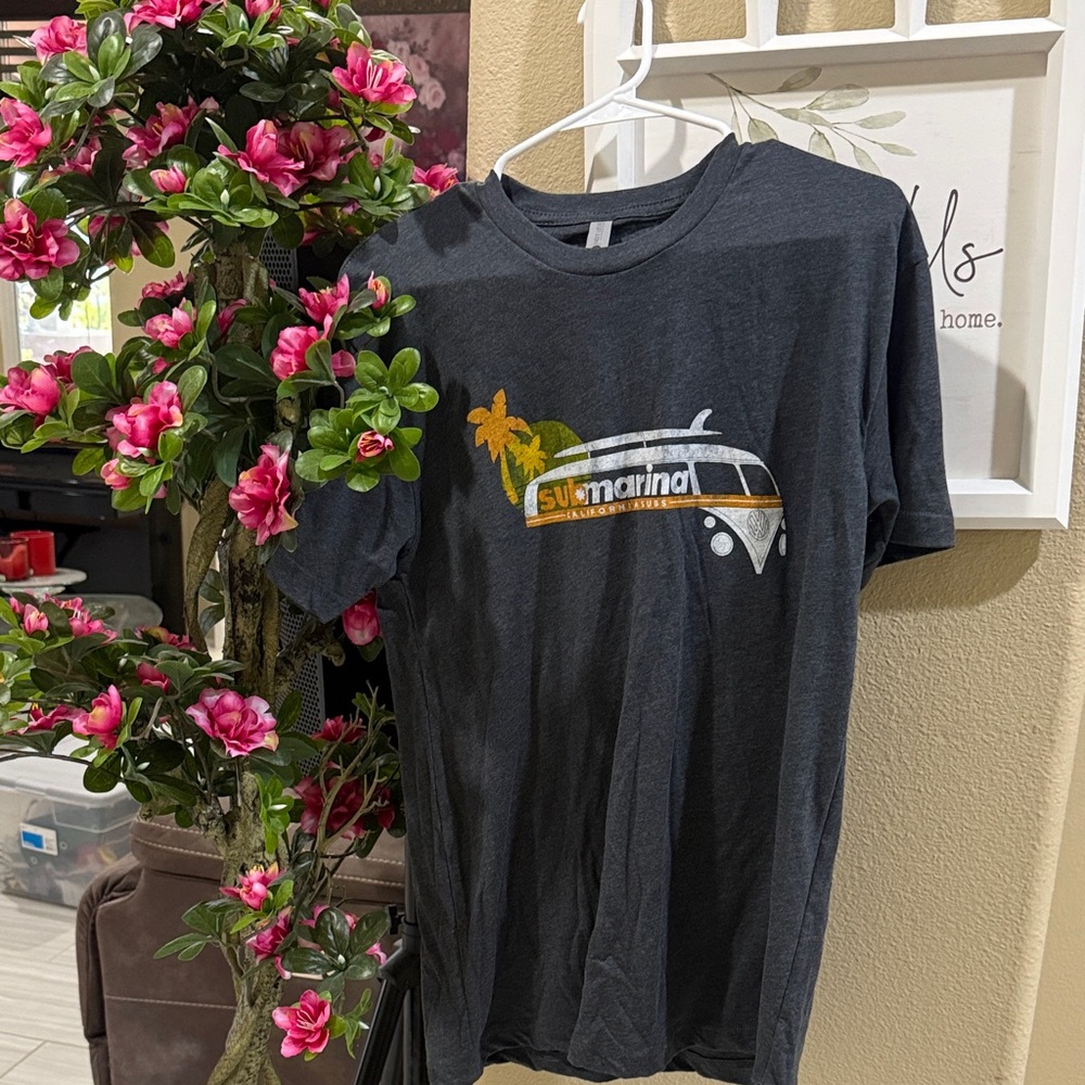 Gray Graphic T-Shirt with Palm Tree Design- Brand new